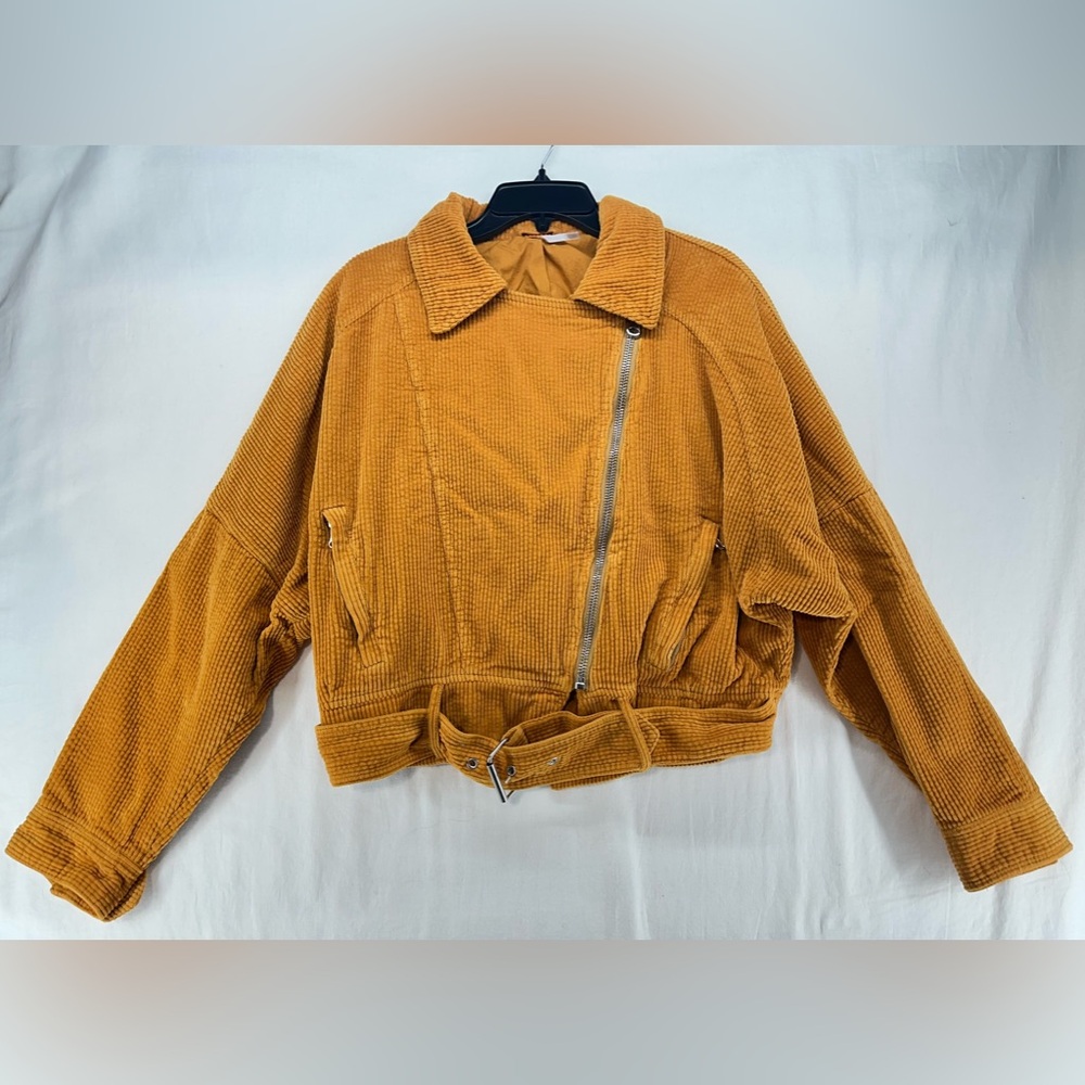 Free People Slouchy Corduroy Dolman Moto Cropped Jacket Yellow Womens Medium